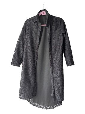 Refka Black Lace Longline Tunic Duster Jacket Size US 6 EU 38